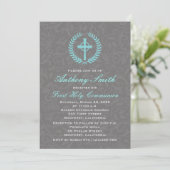Boy's Damask First Comunion Invitation avec Cross (Debout devant)