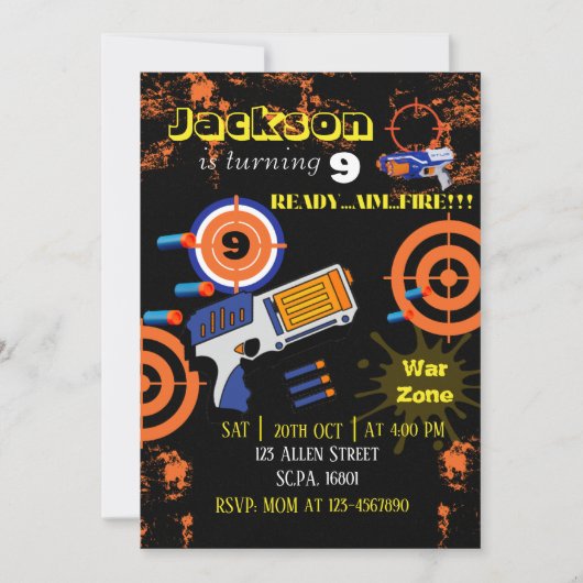 Boys Dart Gun Anniversaire Fête Invitation (Devant)