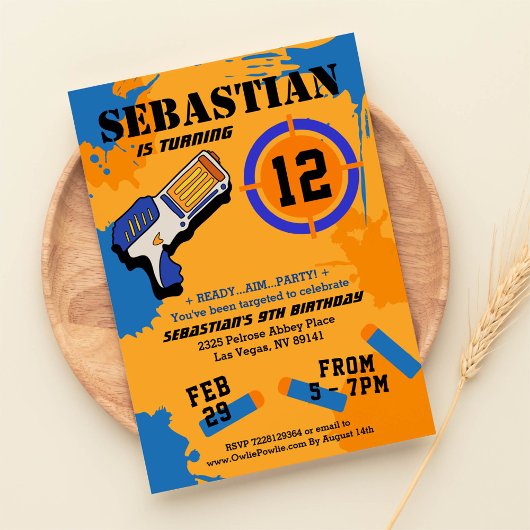 Boys Dart Gun Party Anniversaire Invitation