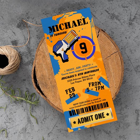 Boys Dart Gun Party Anniversaire Invitation