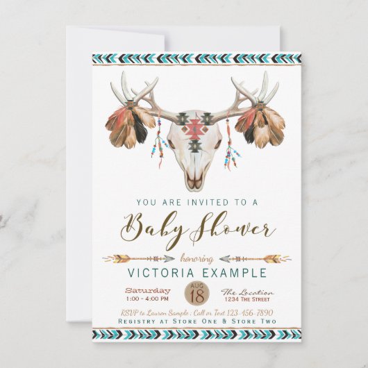 Boys Deer Antler Tribal Baby Shower Invitations (Devant)