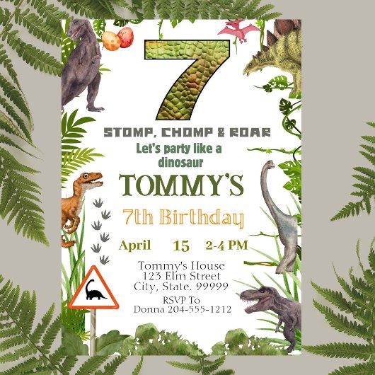 Boys Dinosaur 7e anniversaire fêté Invitation