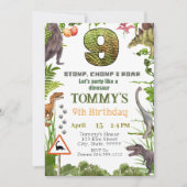 Boys Dinosaur 9e Anniversaire Fête Invitation (Devant)