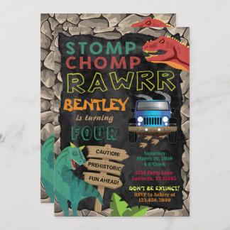 Boys Dinosaur Birthday Party Invitation Kaart