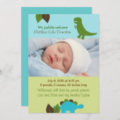 Boys Dinosaur Custom Photo Geboorteaankondiging Aankondiging (Voorkant / Achterkant)