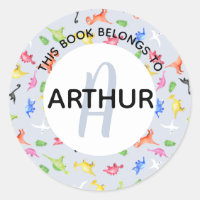 Boys Dinosaur Monogram en Name Bookplate