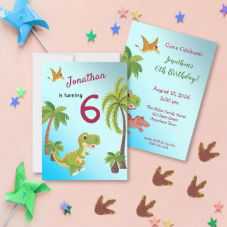 Boys Dinosaur T-Rex Oerwoud Birthday Uitnodiging