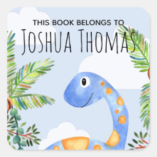 Boys Dit boek behoort tot de blauwe dinosaurus en Vierkante Sticker