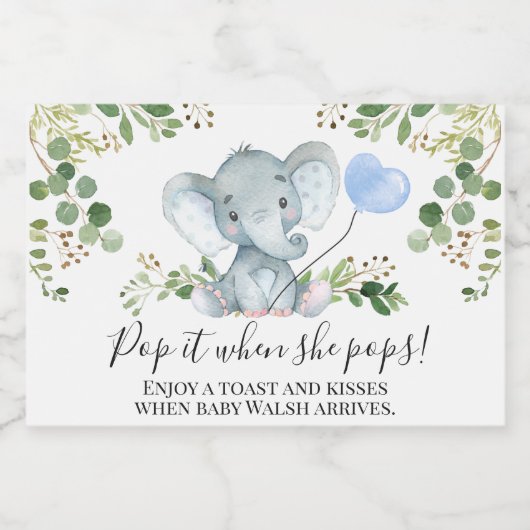 Boy's Elephant Baby shower Mousserende Wijn Label Sparkling Wijnetiket (Enkel label)