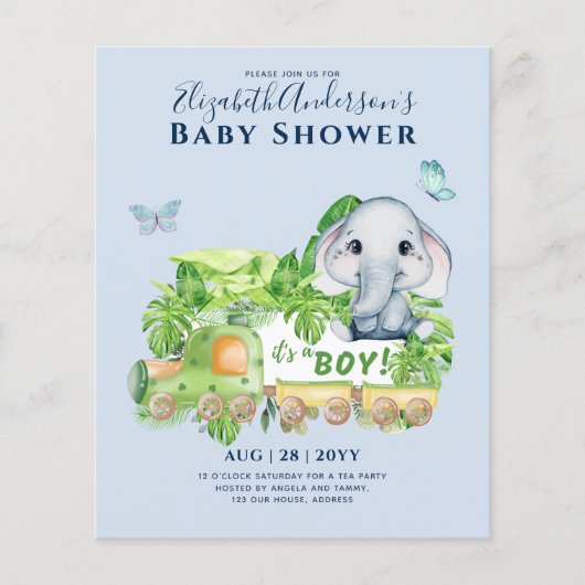 Boys Elephant Waterverf Baby shower Flyer (Voorkant)