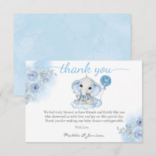 Boy's Elephant Waterverf Bloemen Baby shower Bedankkaart