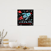 Boys espace fusée customisé bleu rouge poster (Cuisine)