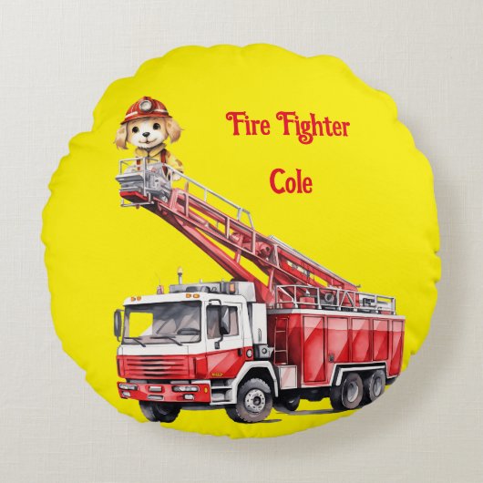 Boy's Fire Fighter Rond Kussen (Voorkant)