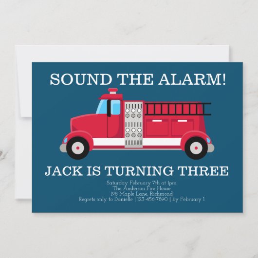 Boys Fire Truck Invitation Anniversaire (Devant)