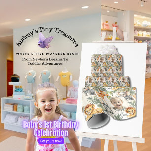 Boy's First Birthday-Oerwoud Safari Wrapping Paper Cadeaupapier