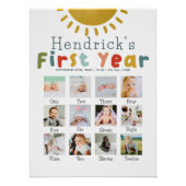 Boys First Year Sun Birthday Photo Collage Poster (Devant)