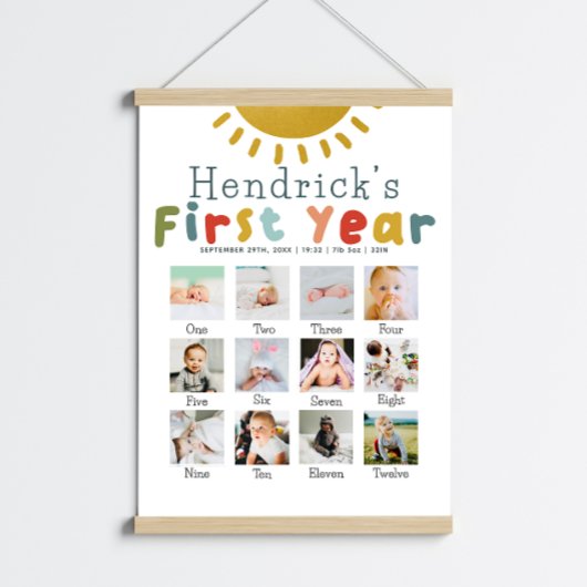 Boys First Year Sun Birthday Photo Collage Poster