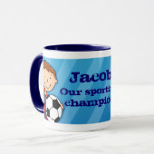 Boys football champion mok blauw (Voorkant links)