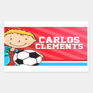 Boys football voetbal naam rood id label sticker