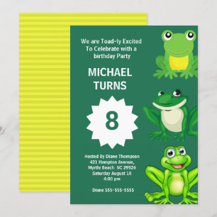Boys Green Frogs Birthday Party Any Age Invitation Kaart