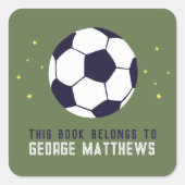 Boys Green Soccer Sporty Kids Bookplate Vierkante Sticker (Voorkant)