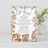 Boys Green Woodland Baby shower Invitation (Debout devant)