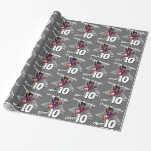 Boys grijze naam 10e verjaardag rockstar - omloop cadeaupapier