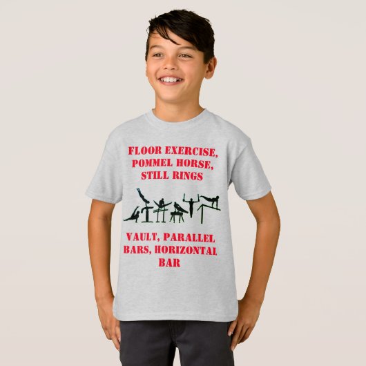 Boys Gymnastique Événements T-Shirt avec son nom s (Devant entier)