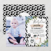 Boys Heilige Koe en Koe Afdrukfoto 1e verjaardag Kaart (Voorkant / Achterkant)