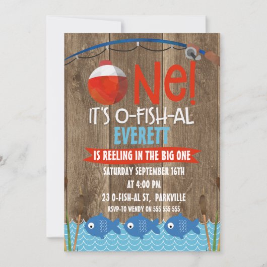 Boy's His O-fish-al 1er anniversaire Invitation (Devant)
