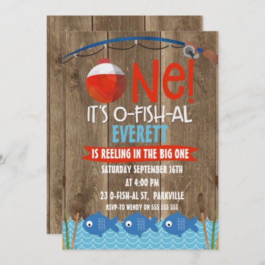 Boy's His O-fish-al 1er anniversaire Invitation (Devant / Derrière)