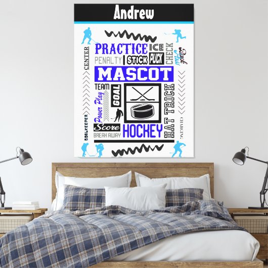 Boys Hockey Terminology Personalized Blue Canvas Afdruk (Insitu (Slaapkamer))