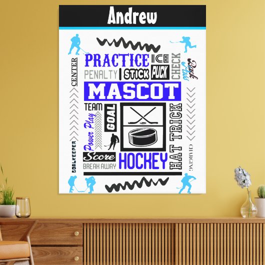 Boys Hockey Terminology Personalized Blue Canvas Afdruk (Insitu (Woonkamer))