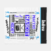 Boys Hockey Terminology Personalized Blue Fleece Deken (Voorkant (Horizontaal))