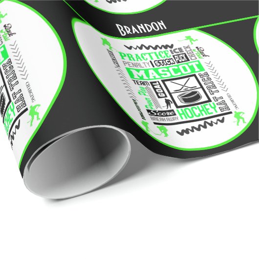 Boys Hockey Terminology Personalized Neon Green Cadeaupapier (Rol Hoek)