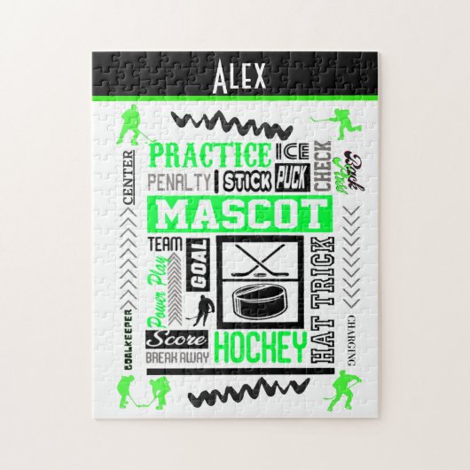 Boys Hockey Terminology Personalized Neon Green Legpuzzel (Verticaal)