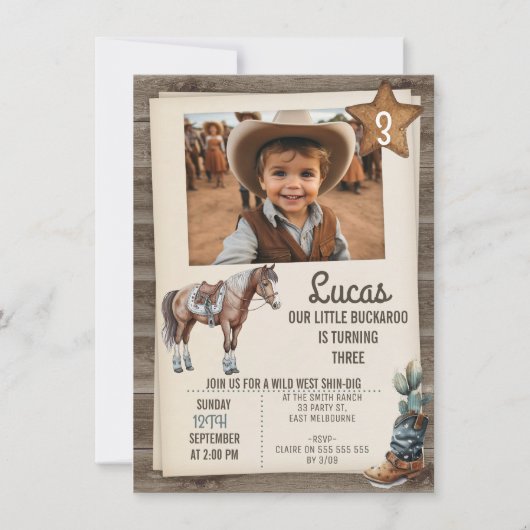Boys Horse Buckaroo Wild West Invitation Anniversa (Devant)