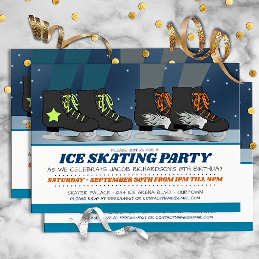 Boys Ice Skating Party Anniversaire Invitations