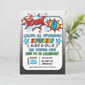 Boys Joint Superhero 4th Birthday Invitation (Debout devant)