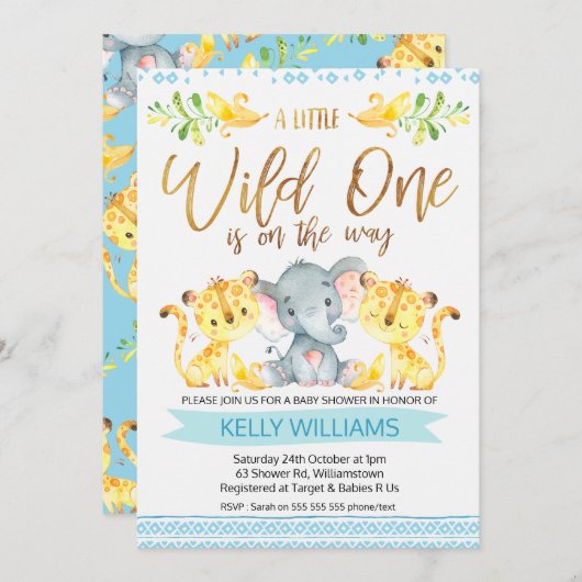 Boys Jungle Wild One Baby shower Invitation (Devant / Derrière)