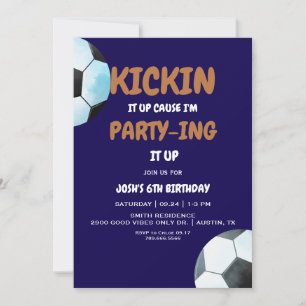 Boy's Kickin It Up Blue Soccer Verjaardagsfeest Kaart