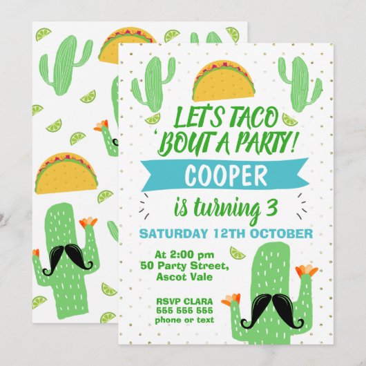 Boys Let's Taco 'About A Party Verjaardag Uitnodig Kaart (Voorkant / Achterkant)