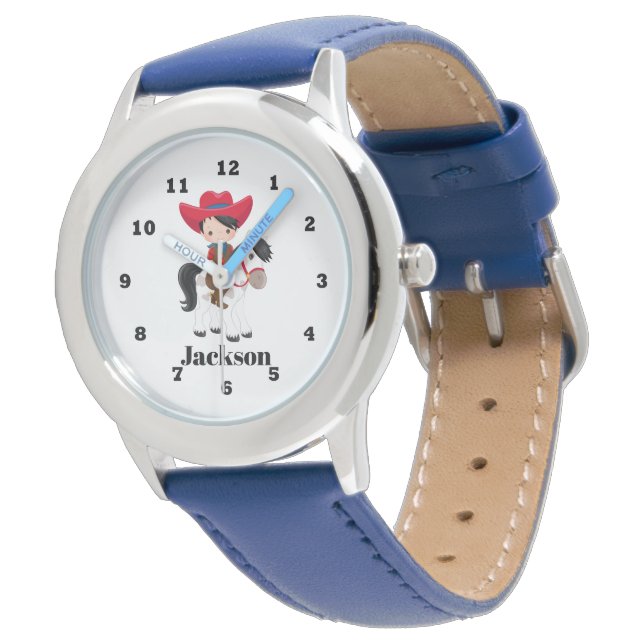 Boys leuke cowboy, naam toevoegen horloge (Gekanteld)