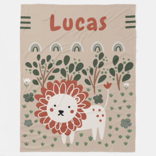 Boys Lion Safari Pastel Oerwoud Toddler Fleece Deken