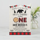 Boys Lumberjack First Birthday Invitation Kaart (Staand voorkant)