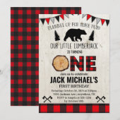 Boys Lumberjack First Birthday Invitation Kaart (Voorkant / Achterkant)