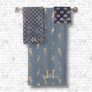 Boys Metallic Gold Monogramme Dusty Blue Merman