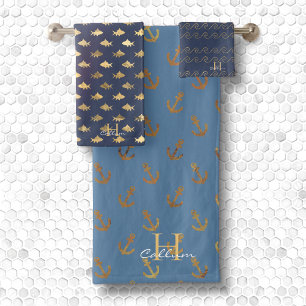 Boys Metallic Gold Monogramme Marine Blue Sailor