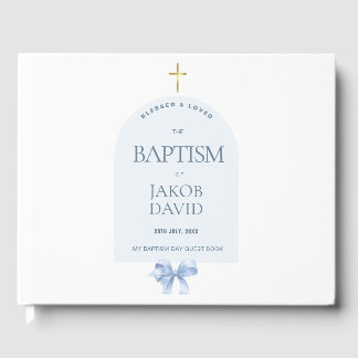 Boy's Modern Blue Bow Baptism Livre d'or