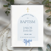 Boy's Modern Blue Bow Baptism Livre d'or
